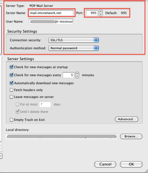 Configurazione posta elettronica Standard