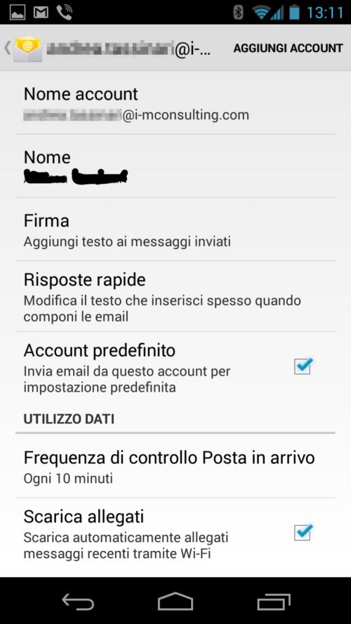 Configurazione posta elettronica per Android