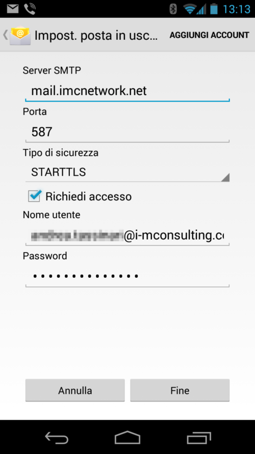 Configurazione posta elettronica per Android