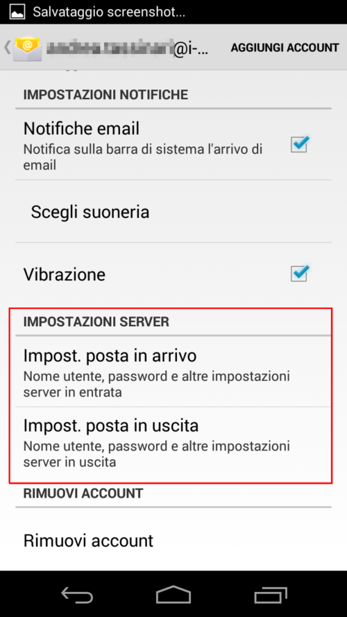 Configurazione posta elettronica per Android